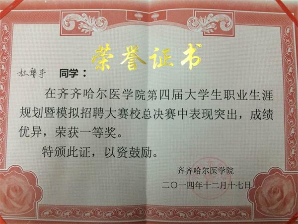 杜馨宇荣获第四届职业生涯规划大赛一等奖